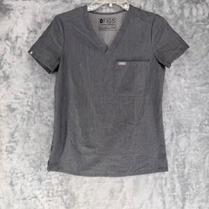 FIGS Technical Collection Womens XXS Grey Short Sleeve V Neck Scrub Top